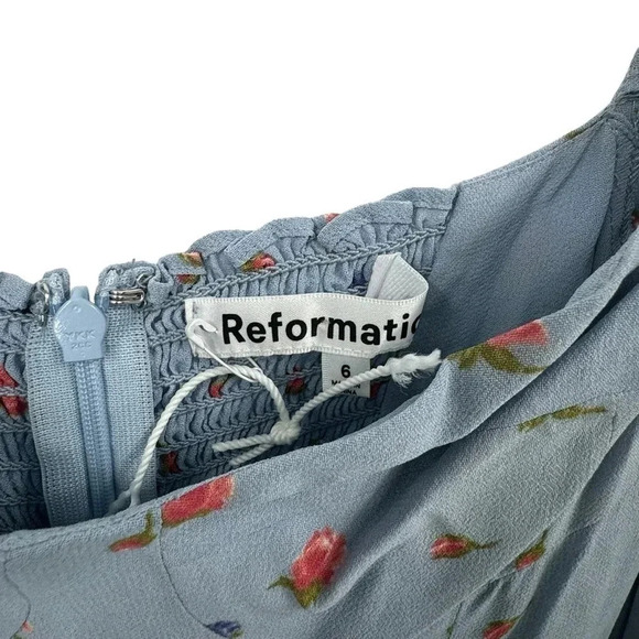 Reformation Cammi Blue Floral Mini Dress size 6 B2155 - Picture 6 of 8